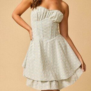 LETS GET GOING EYELET STRAPLESS MINI DRESS